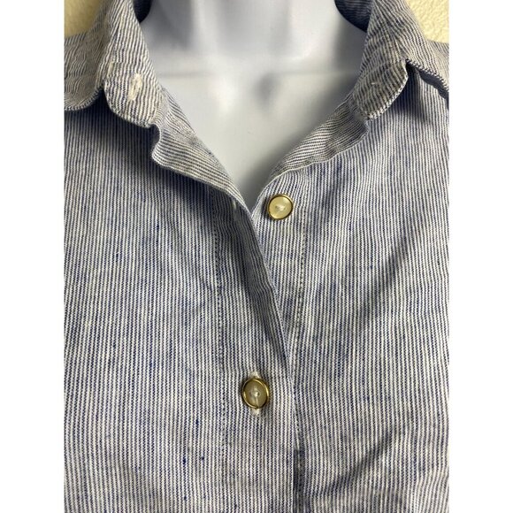 Copenhagen Delights Linen Modal Blue White Striped Button Up Shirt Dress size XS - Picture 6 of 15